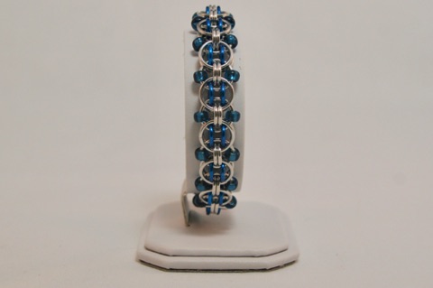 Teal Beaded Double Helm Bracelet in Lapis Blue Anodized Aluminum